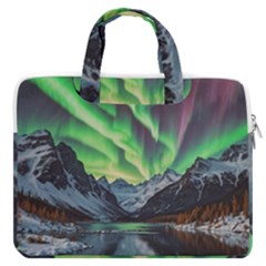 Lake Mountains Aorora Northern Lights Snow Macbook Pro 15  Double Pocket Laptop Bag 