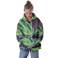 Lake Mountains Aorora Northern Lights Snow Kids  Oversized Hoodie by Paksenen