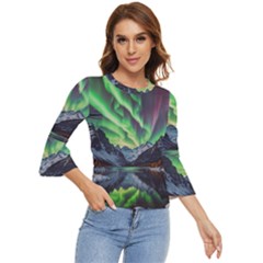 Lake Mountains Aorora Northern Lights Snow Bell Sleeve Top