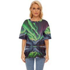 Lake Mountains Aorora Northern Lights Snow Oversized Basic T-shirt