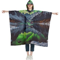 Lake Mountains Aorora Northern Lights Snow Women s Hooded Rain Ponchos by Paksenen