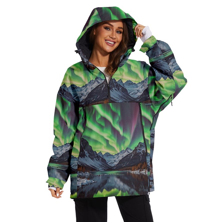 Lake Mountains Aorora Northern Lights Snow Women s Ski and Snowboard Waterproof Breathable Jacket