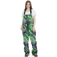 Lake Mountains Aorora Northern Lights Snow Women s Front Zip Ski And Snowboard Bib Pants by Paksenen