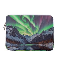 Lake Mountains Aorora Northern Lights Snow 13  Vertical Laptop Sleeve Case With Pocket by Paksenen