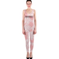 Lace White Ornamental Textile One Piece Catsuit by Paksenen