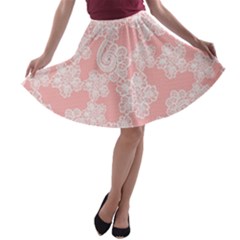 Lace White Ornamental Textile A-line Skater Skirt by Paksenen