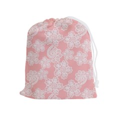 Lace White Ornamental Textile Drawstring Pouch (xl)