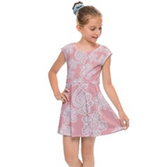 Lace White Ornamental Textile Kids  Cap Sleeve Dress