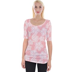 Lace White Ornamental Textile Wide Neckline T-shirt