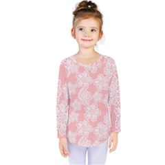 Lace White Ornamental Textile Kids  Long Sleeve T-shirt