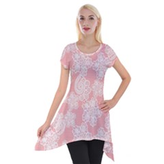 Lace White Ornamental Textile Short Sleeve Side Drop Tunic