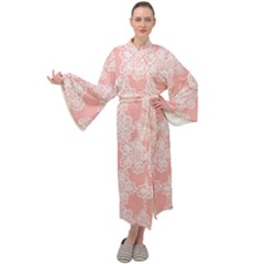 Lace White Ornamental Textile Maxi Velvet Kimono by Paksenen