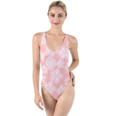 Lace White Ornamental Textile High Leg Strappy Swimsuit