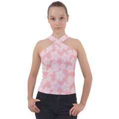 Lace White Ornamental Textile Cross Neck Velour Top