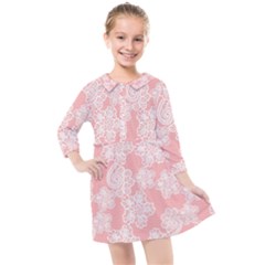 Lace White Ornamental Textile Kids  Quarter Sleeve Shirt Dress