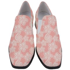 Lace White Ornamental Textile Women Slip On Heel Loafers