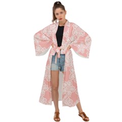 Lace White Ornamental Textile Maxi Kimono by Paksenen