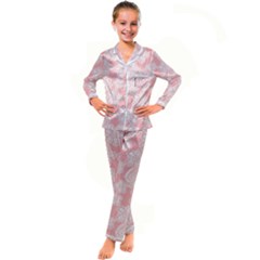 Lace White Ornamental Textile Kids  Satin Long Sleeve Pajamas Set by Paksenen