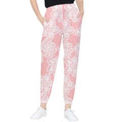 Lace White Ornamental Textile Women s Tapered Pants