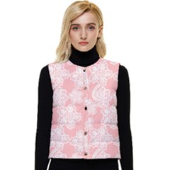 Lace White Ornamental Textile Women s Button Up Puffer Vest