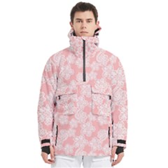 Lace White Ornamental Textile Men s Pullover Zip Ski And Snowboard Waterproof Breathable Jacket by Paksenen