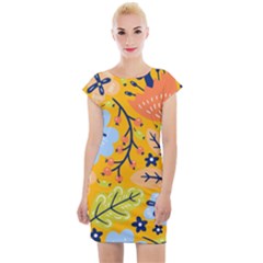 Floral Pattern Beautiful Aesthetic Cap Sleeve Bodycon Dress