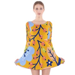 Floral Pattern Beautiful Aesthetic Long Sleeve Velvet Skater Dress by Paksenen