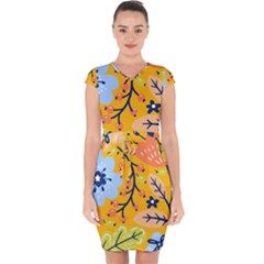 Floral Pattern Beautiful Aesthetic Capsleeve Drawstring Dress 