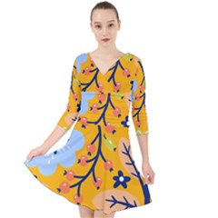 Floral Pattern Beautiful Aesthetic Quarter Sleeve Front Wrap Dress