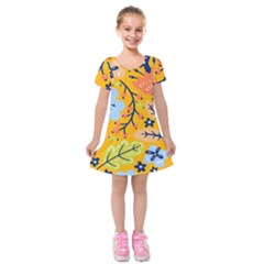 Floral Pattern Beautiful Aesthetic Kids  Short Sleeve Velvet Dress