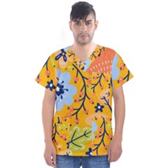 Floral Pattern Beautiful Aesthetic Men s V-neck Scrub Top