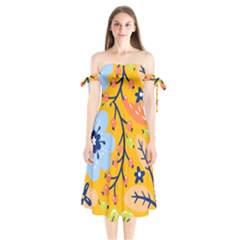 Floral Pattern Beautiful Aesthetic Shoulder Tie Bardot Midi Dress