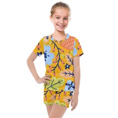 Floral Pattern Beautiful Aesthetic Kids  Mesh T-shirt And Shorts Set