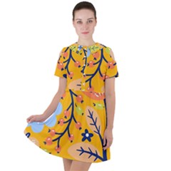 Floral Pattern Beautiful Aesthetic Short Sleeve Shoulder Cut Out Dress 