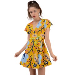 Floral Pattern Beautiful Aesthetic Flutter Sleeve Wrap Dress