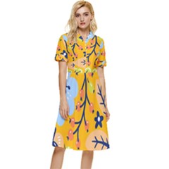 Floral Pattern Beautiful Aesthetic Button Top Knee Length Dress