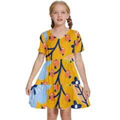 Floral Pattern Beautiful Aesthetic Kids  Short Sleeve Tiered Mini Dress by Paksenen