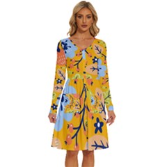 Floral Pattern Beautiful Aesthetic Long Sleeve Dress With Pocket