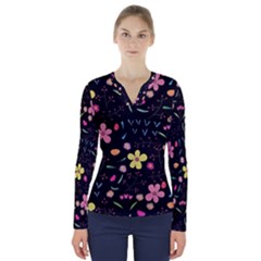 Foliage Pattern Beautiful Aesthetic Secret Garden V-neck Long Sleeve Top by Paksenen