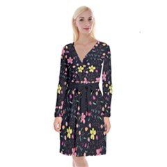 Foliage Pattern Beautiful Aesthetic Secret Garden Long Sleeve Velvet Front Wrap Dress