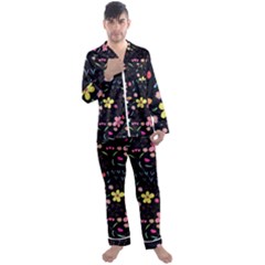 Foliage Pattern Beautiful Aesthetic Secret Garden Men s Long Sleeve Satin Pajamas Set