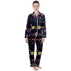 Foliage Pattern Beautiful Aesthetic Secret Garden Women s Long Sleeve Satin Pajamas Set