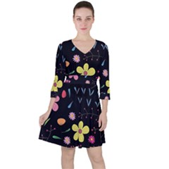 Foliage Pattern Beautiful Aesthetic Secret Garden Quarter Sleeve Ruffle Waist Dress