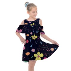 Foliage Pattern Beautiful Aesthetic Secret Garden Kids  Shoulder Cutout Chiffon Dress