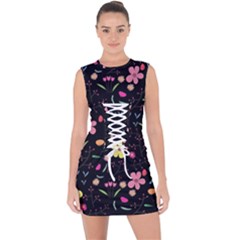 Foliage Pattern Beautiful Aesthetic Secret Garden Lace Up Front Bodycon Dress