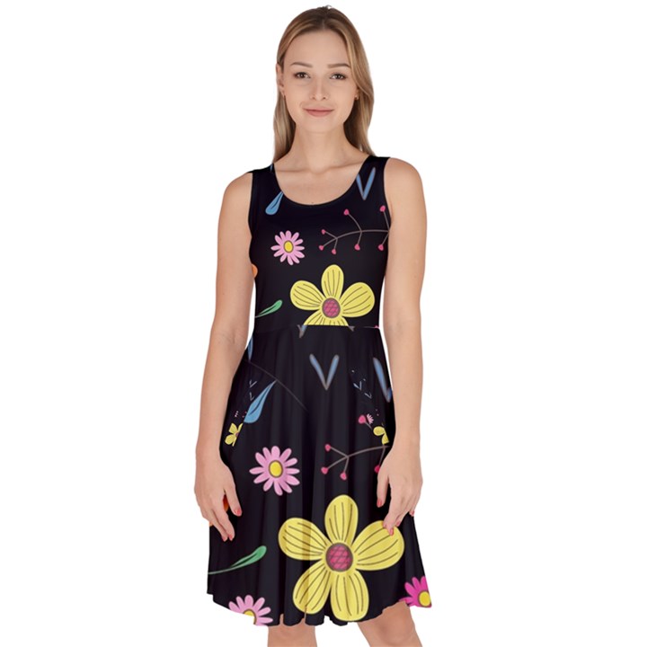 Foliage Pattern Beautiful Aesthetic Secret Garden Knee Length Skater Dress With Pockets