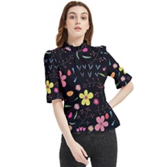 Foliage Pattern Beautiful Aesthetic Secret Garden Frill Neck Blouse