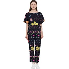 Foliage Pattern Beautiful Aesthetic Secret Garden Batwing Lightweight Chiffon Jumpsuit