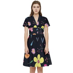 Foliage Pattern Beautiful Aesthetic Secret Garden Short Sleeve Waist Detail Dress