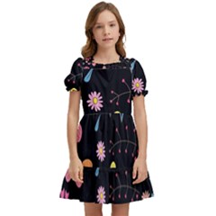 Foliage Pattern Beautiful Aesthetic Secret Garden Kids  Puff Sleeved Dress